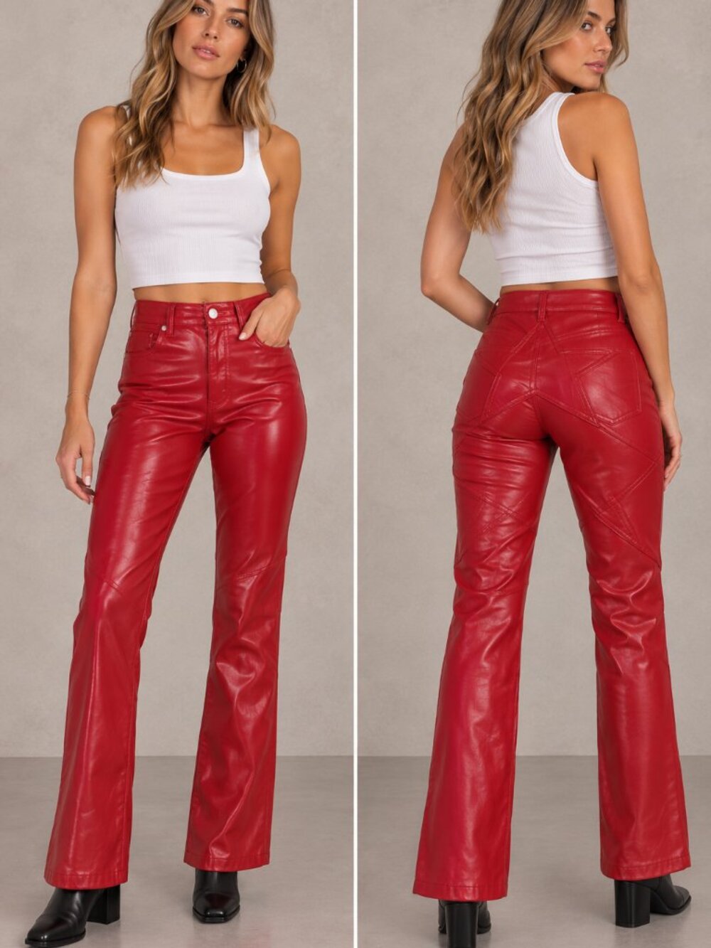 REVICE Red Faux Leather Bootcut Pants Size 24
